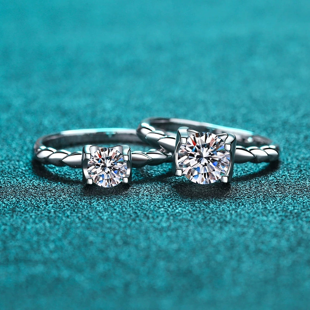 Round Moissanite Twisted Solitaire Ring with CZ product view showing moissanite setting and metal finish
