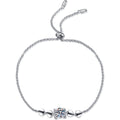 Heart Accent Moissanite Adjustable Bracelet in Rhodium-Plated S925 sterling silver white background product photo showing bracelet shape and moissanite setting