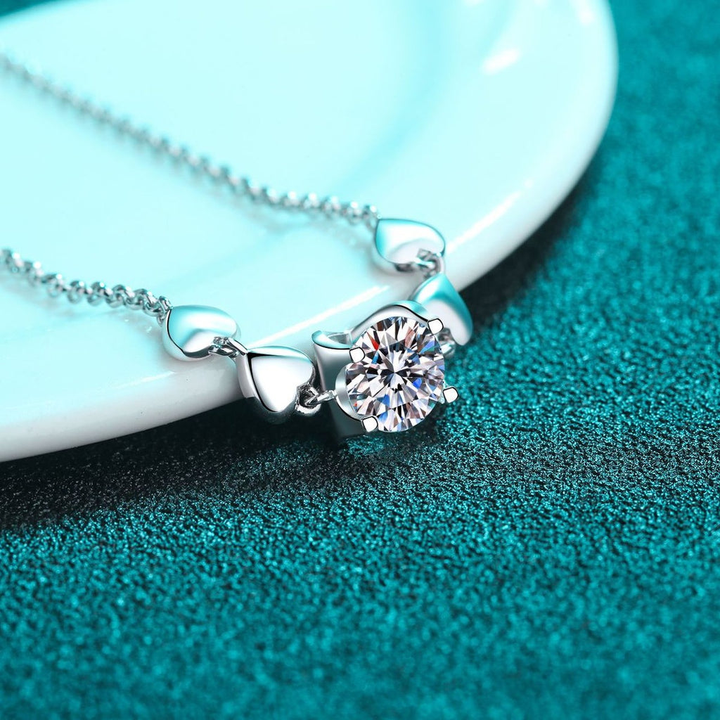 Heart Accent Moissanite Adjustable Bracelet in Rhodium-Plated S925 sterling silver angled product display showing bracelet silhouette