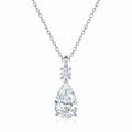 Pear and Round Moissanite Drop Necklace in Rhodium-Plated S925 sterling silver white background product photo showing drop pendant with pear cut and round moissanite stones