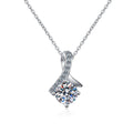 Music Note Moissanite Pendant Necklace with CZ in Rhodium-Plated S925 sterling silver on white background showing pendant shape and round moissanite