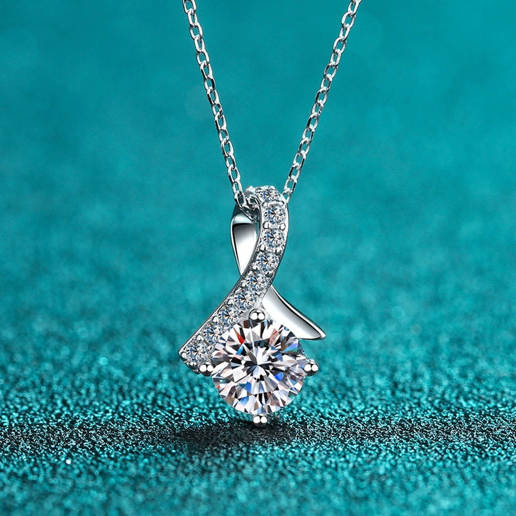 Music Note Moissanite Pendant Necklace with CZ in Rhodium-Plated S925 sterling silver product scene view showing pendant detail