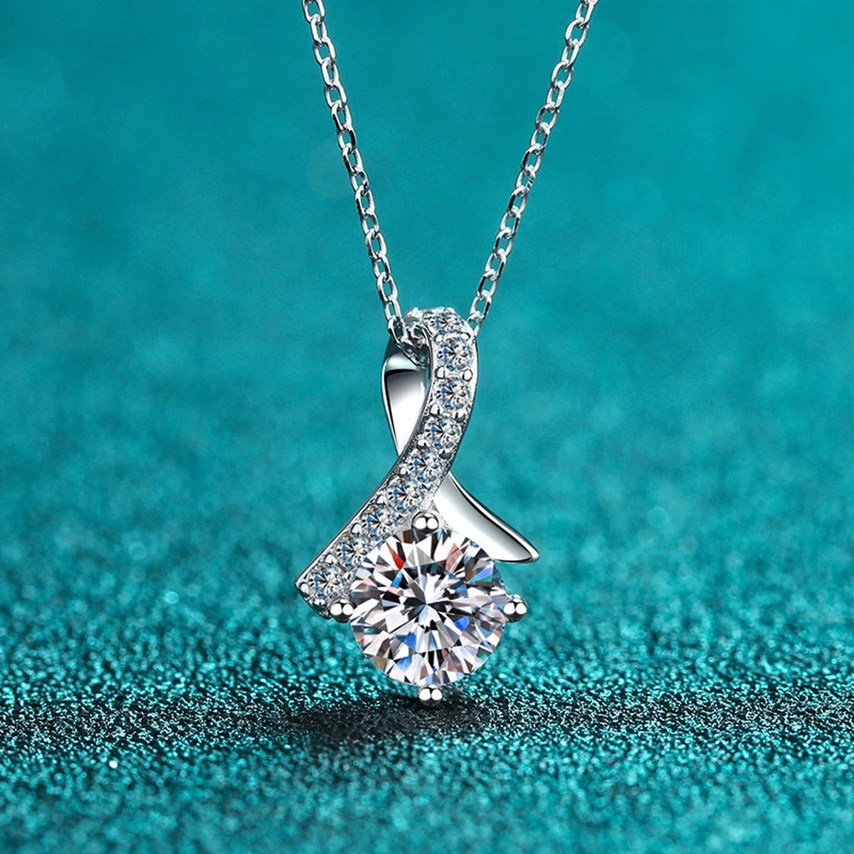 Music Note Moissanite Pendant Necklace with CZ in Rhodium-Plated S925 sterling silver product scene view showing pendant detail
