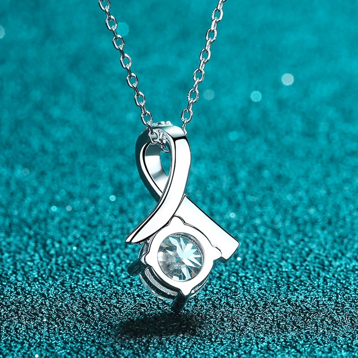 Music Note Moissanite Pendant Necklace with CZ in Rhodium-Plated S925 sterling silver product scene view showing chain and setting detail