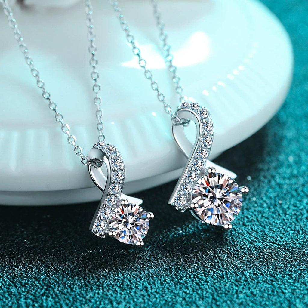 Music Note Moissanite Pendant Necklace with CZ in Rhodium-Plated S925 sterling silver product scene view showing angled sparkle