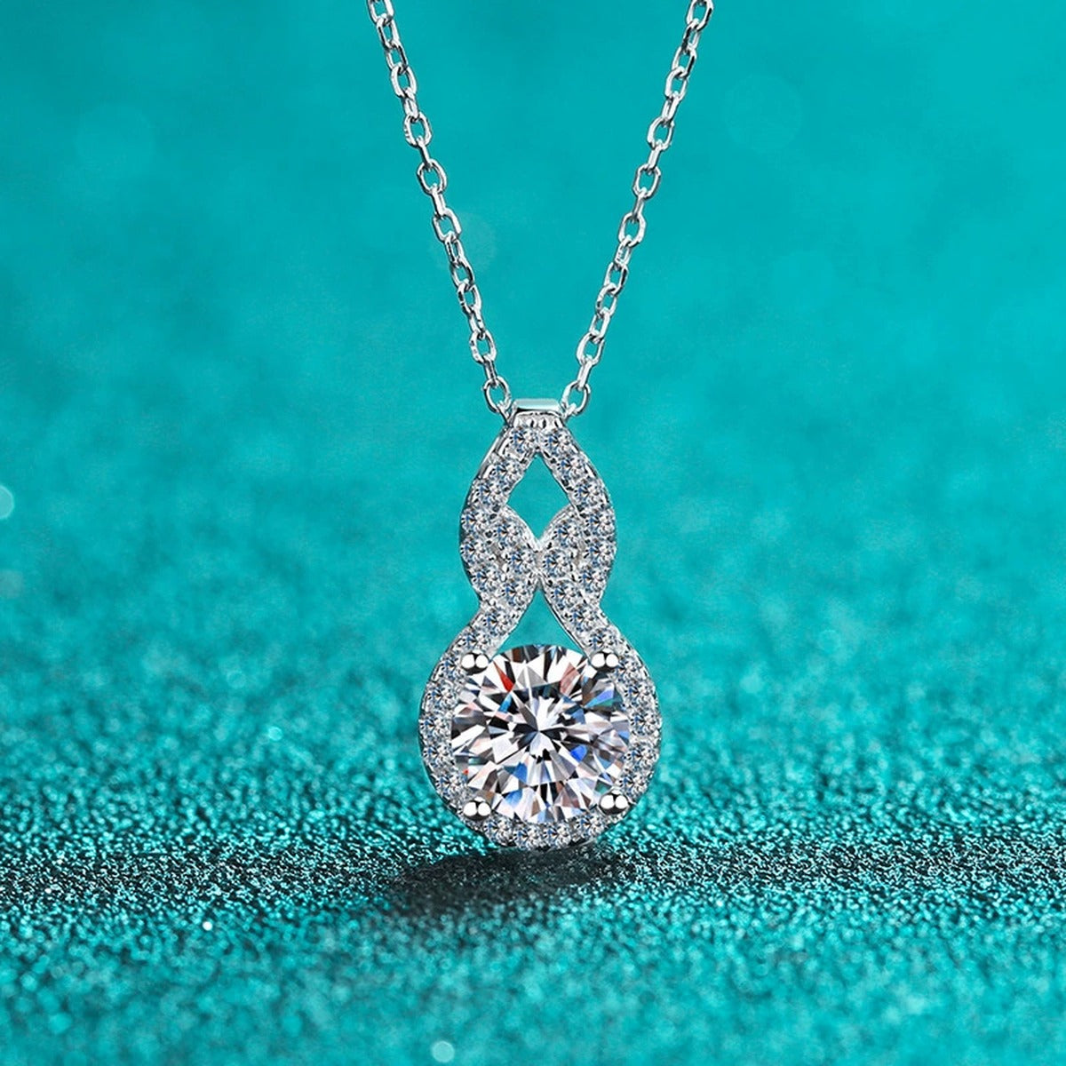 Gourd Moissanite Pendant Necklace with CZ in Rhodium-Plated S925 sterling silver product scene view showing pendant detail
