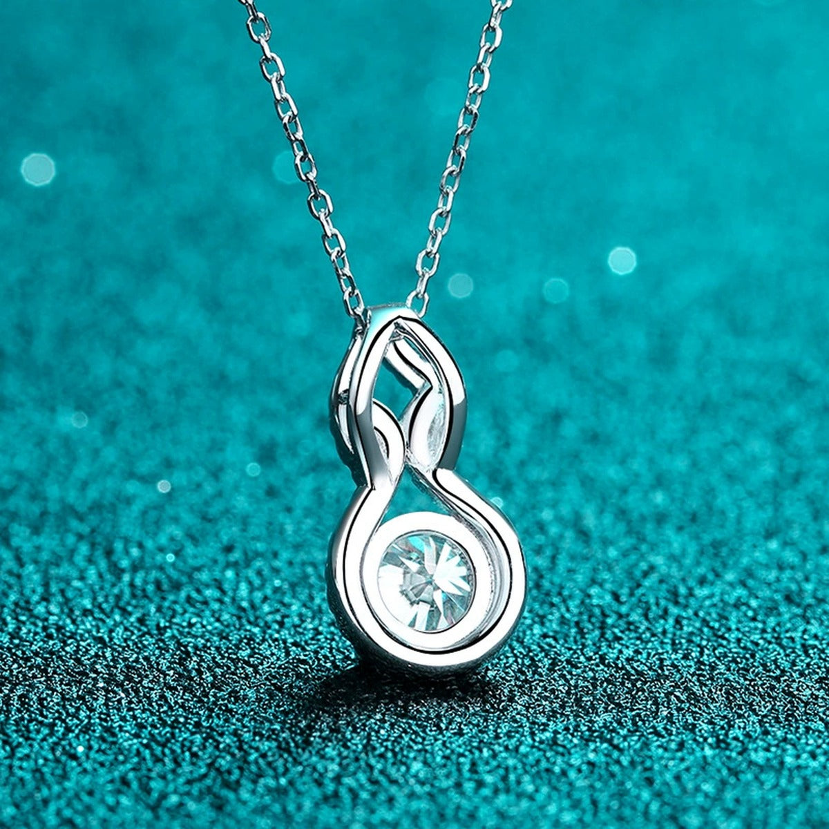 Gourd Moissanite Pendant Necklace with CZ in Rhodium-Plated S925 sterling silver product scene view showing chain and setting detail