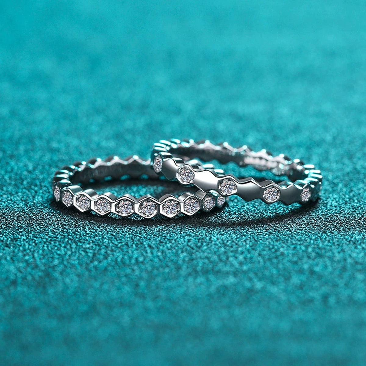 Round Moissanite Pave Stackable Band Ring product view showing moissanite setting and metal finish