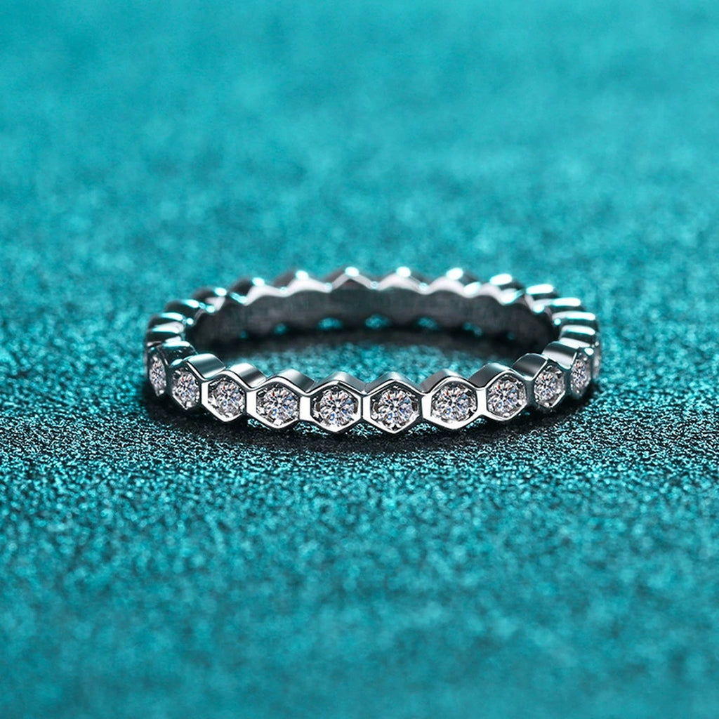 Round Moissanite Pave Stackable Band Ring product view showing moissanite setting and metal finish