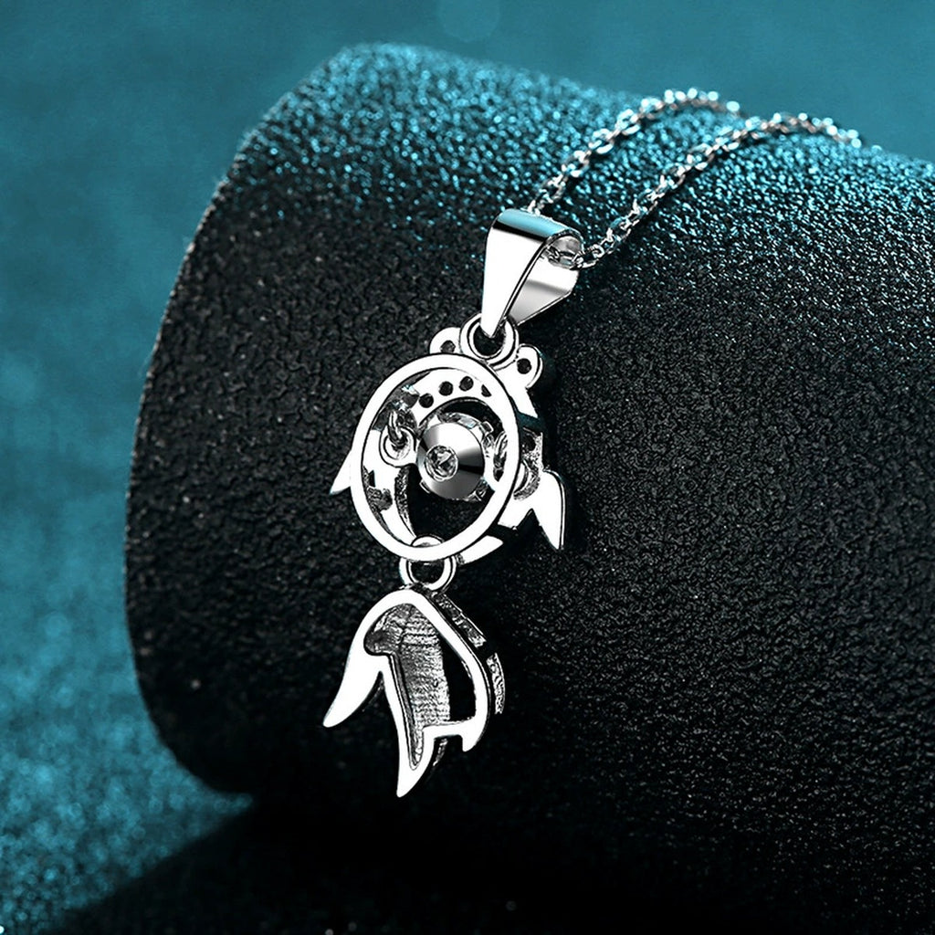 Fish Moissanite Pendant Necklace with CZ in Rhodium-Plated S925 sterling silver product scene view showing pendant detail