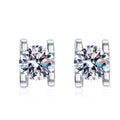 Round Moissanite Stud Earrings in Rhodium-Plated S925 sterling silver white background product photo showing the pair, stone shape, and stud earrings silhouette