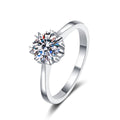 Round Moissanite Adjustable Solitaire Ring in rhodium-plated S925 sterling silver on clean white background
