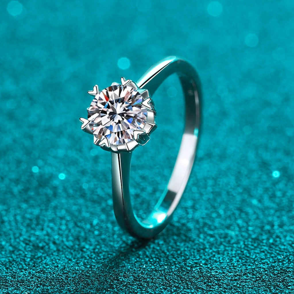 Round Moissanite Adjustable Solitaire Ring product view showing moissanite setting and metal finish