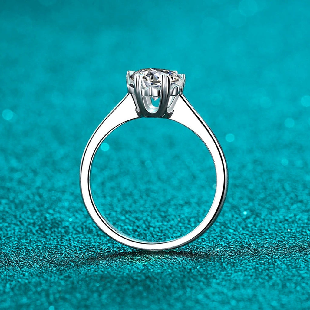 Round Moissanite Adjustable Solitaire Ring product view showing moissanite setting and metal finish