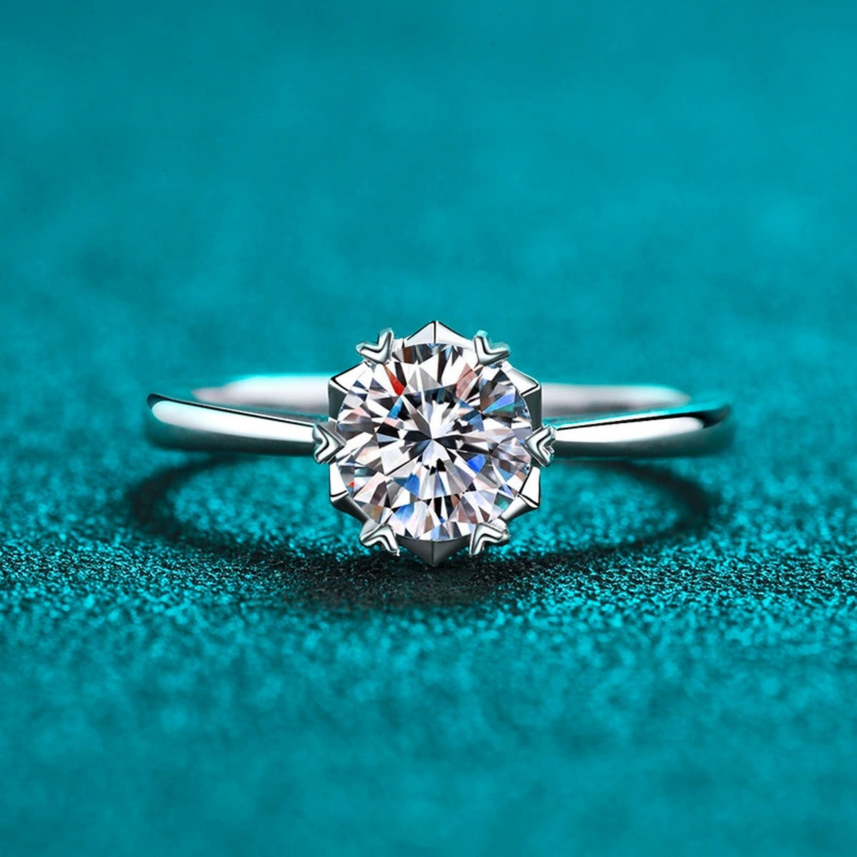 Round Moissanite Adjustable Solitaire Ring product view showing moissanite setting and metal finish