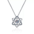 Star Moissanite Pendant Necklace with CZ in Rhodium-Plated S925 sterling silver on white background showing pendant shape and round moissanite