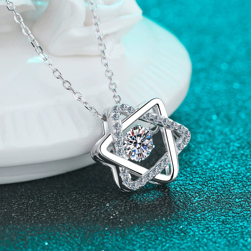 Star Moissanite Pendant Necklace with CZ in Rhodium-Plated S925 sterling silver product scene view showing pendant detail