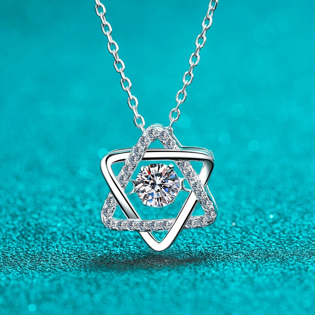 Star Moissanite Pendant Necklace with CZ in Rhodium-Plated S925 sterling silver product scene view showing angled sparkle
