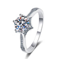 Round Moissanite Ring with CZ in Rhodium-Plated S925 Sterling Silver clean white background product photo showing the ring silhouette and moissanite setting