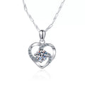 Heart Moissanite Pendant Necklace with CZ in Rhodium-Plated S925 sterling silver product scene view showing close-up styling