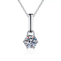 Solitaire Moissanite Pendant Necklace in Rhodium-Plated S925 sterling silver on white background showing pendant shape and round moissanite