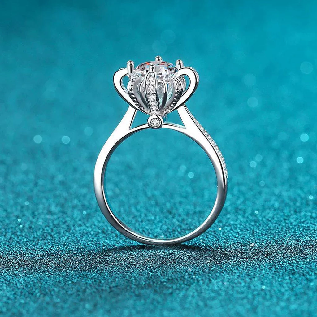Round Floral Halo Moissanite Ring with CZ product view showing moissanite setting and metal finish