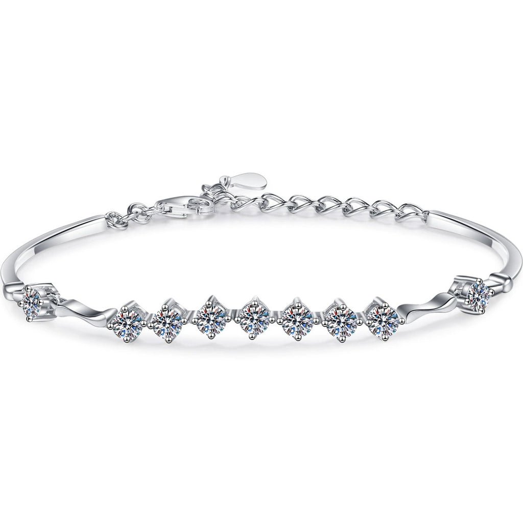 Mini Tennis Moissanite Adjustable Bracelet in Rhodium-Plated S925 sterling silver white background product photo showing bracelet shape and moissanite setting