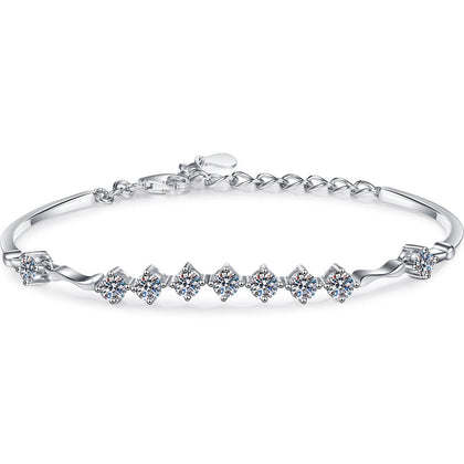 Mini Tennis Moissanite Adjustable Bracelet in Rhodium-Plated S925 sterling silver white background product photo showing bracelet shape and moissanite setting