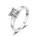 Princess Cut Moissanite Ring in Rhodium-Plated S925 Sterling Silver clean white background product photo showing the ring silhouette and moissanite setting