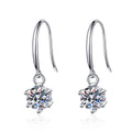 Round Moissanite Hook Dangle Earrings in Rhodium-Plated S925 sterling silver white background product photo showing the pair, stone shape, and hook dangle earrings silhouette