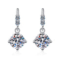 Round Moissanite Stud Dangle Earrings with CZ in Rhodium-Plated S925 sterling silver white background product photo showing the pair, stone shape, and stud dangle earrings silhouette