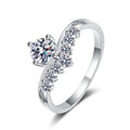 Round Moissanite Chevron Ring with CZ in rhodium-plated S925 sterling silver on clean white background