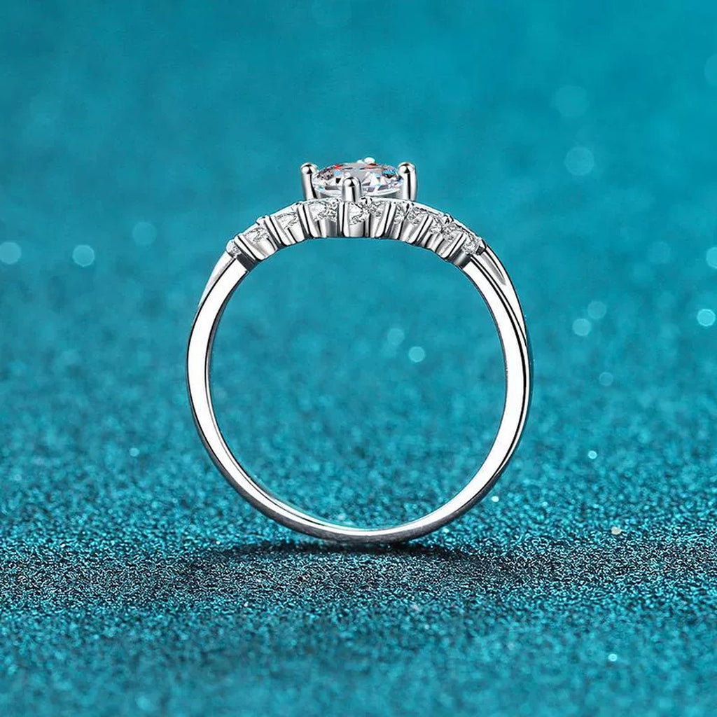 Round Moissanite Chevron Ring with CZ product view showing moissanite setting and metal finish