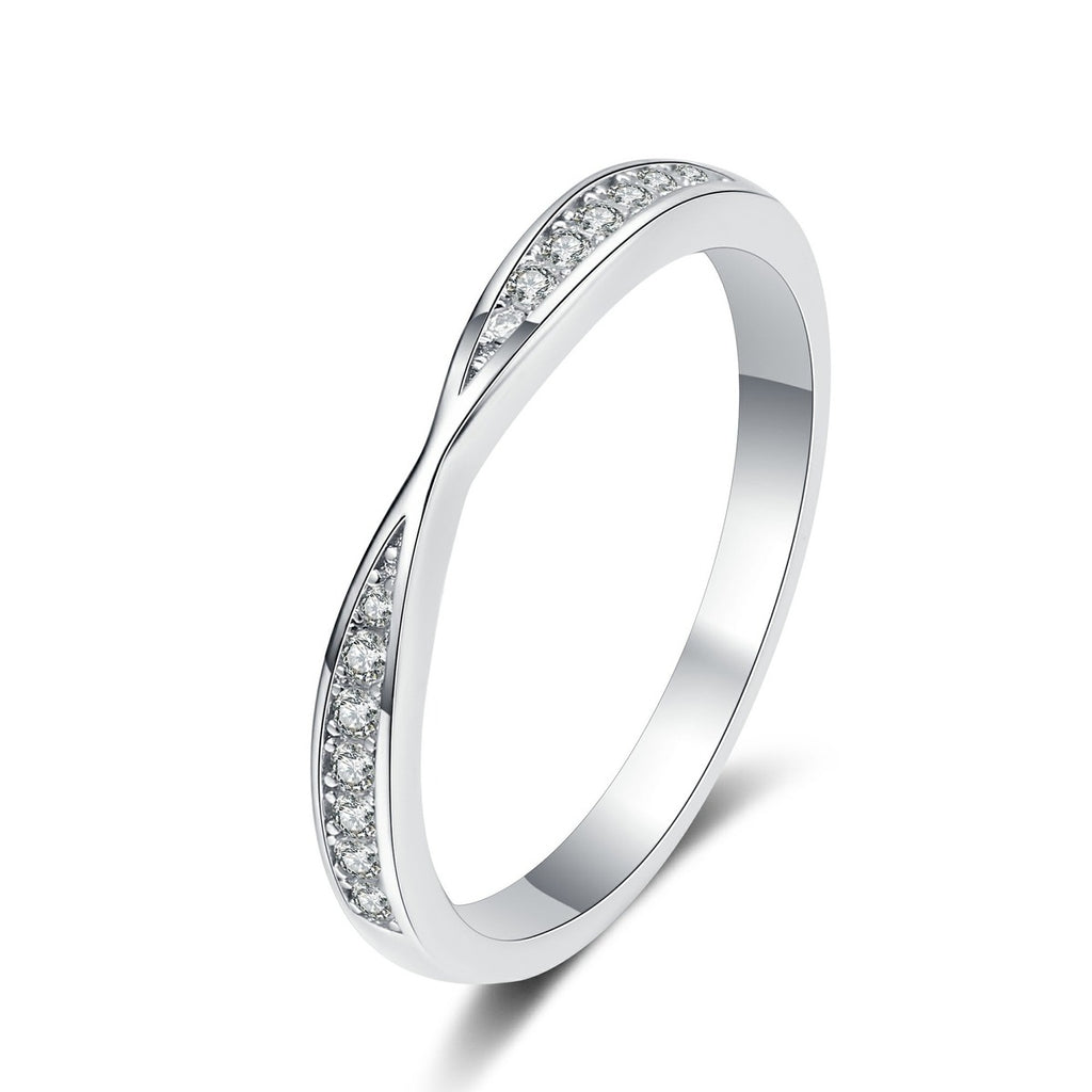 Round Moissanite Ring in Rhodium-Plated S925 Sterling Silver clean white background product photo showing the ring silhouette and moissanite setting