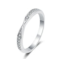 Round Moissanite Ring in Rhodium-Plated S925 Sterling Silver clean white background product photo showing the ring silhouette and moissanite setting