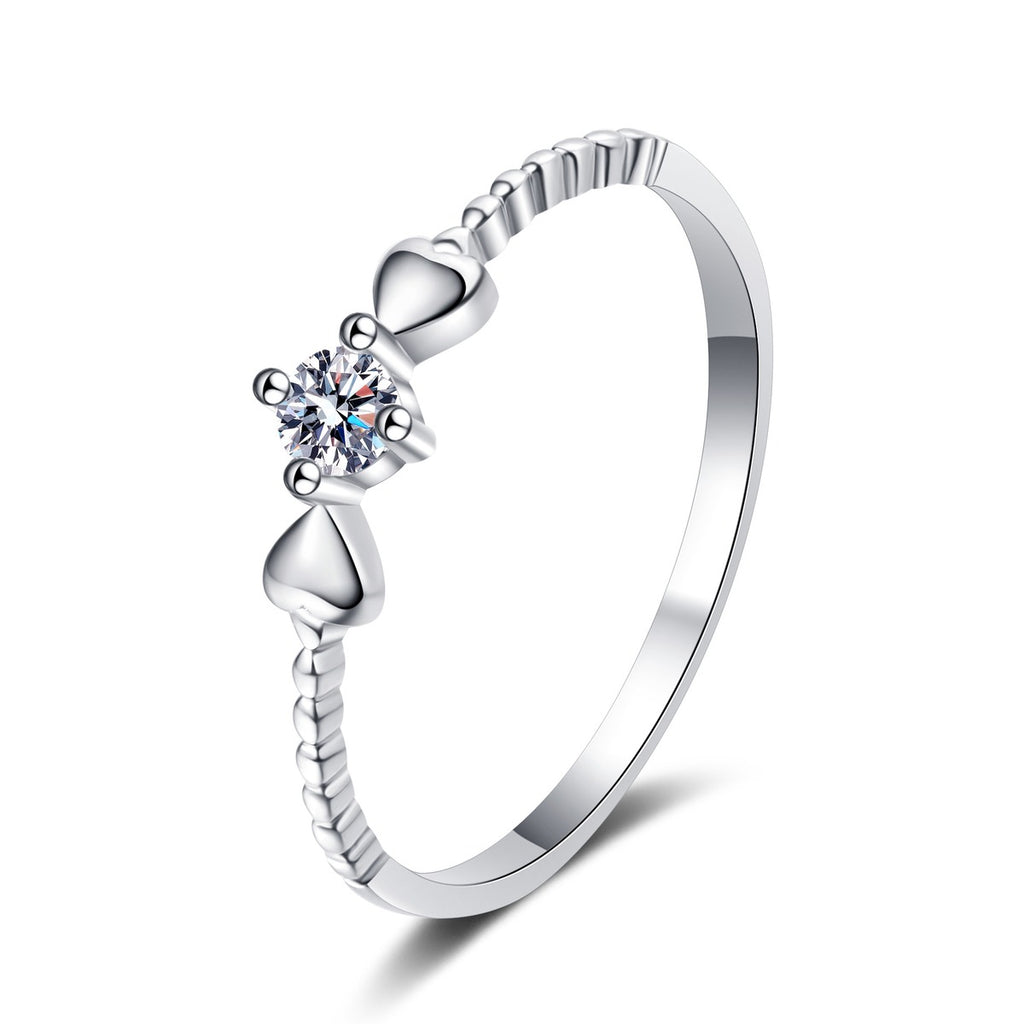 Floral Moissanite Ring in Rhodium-Plated S925 Sterling Silver clean white background product photo showing the ring silhouette and moissanite setting
