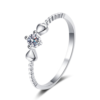 Floral Moissanite Ring in Rhodium-Plated S925 Sterling Silver clean white background product photo showing the ring silhouette and moissanite setting