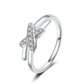 Round Moissanite X Ring in rhodium-plated S925 sterling silver on clean white background