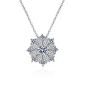 Sunflower Moissanite Pendant Necklace with CZ in Rhodium-Plated S925 sterling silver on white background showing pendant shape and round moissanite