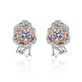 Round Moissanite Stud Earrings with CZ in Rhodium and Champion Gold-Plated S925 sterling silver white background product photo showing the pair, stone shape, and stud earrings silhouette