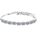 Graduated Tennis Moissanite Adjustable Bracelet in Rhodium-Plated S925 sterling silver white background product photo showing bracelet shape and moissanite setting