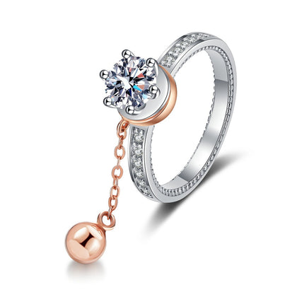 Round Moissanite Side Stone Engagement Ring with CZ in champagne gold-plated S925 sterling silver on clean white background