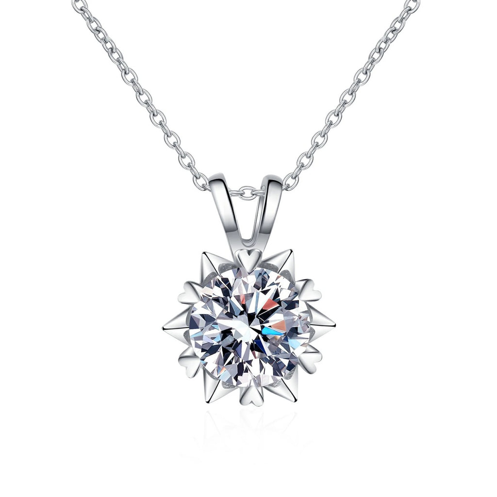Six-Point Star Moissanite Pendant Necklace in Rhodium-Plated S925 sterling silver on white background showing pendant shape and round moissanite