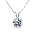 Six-Point Star Moissanite Pendant Necklace in Rhodium-Plated S925 sterling silver on white background showing pendant shape and round moissanite