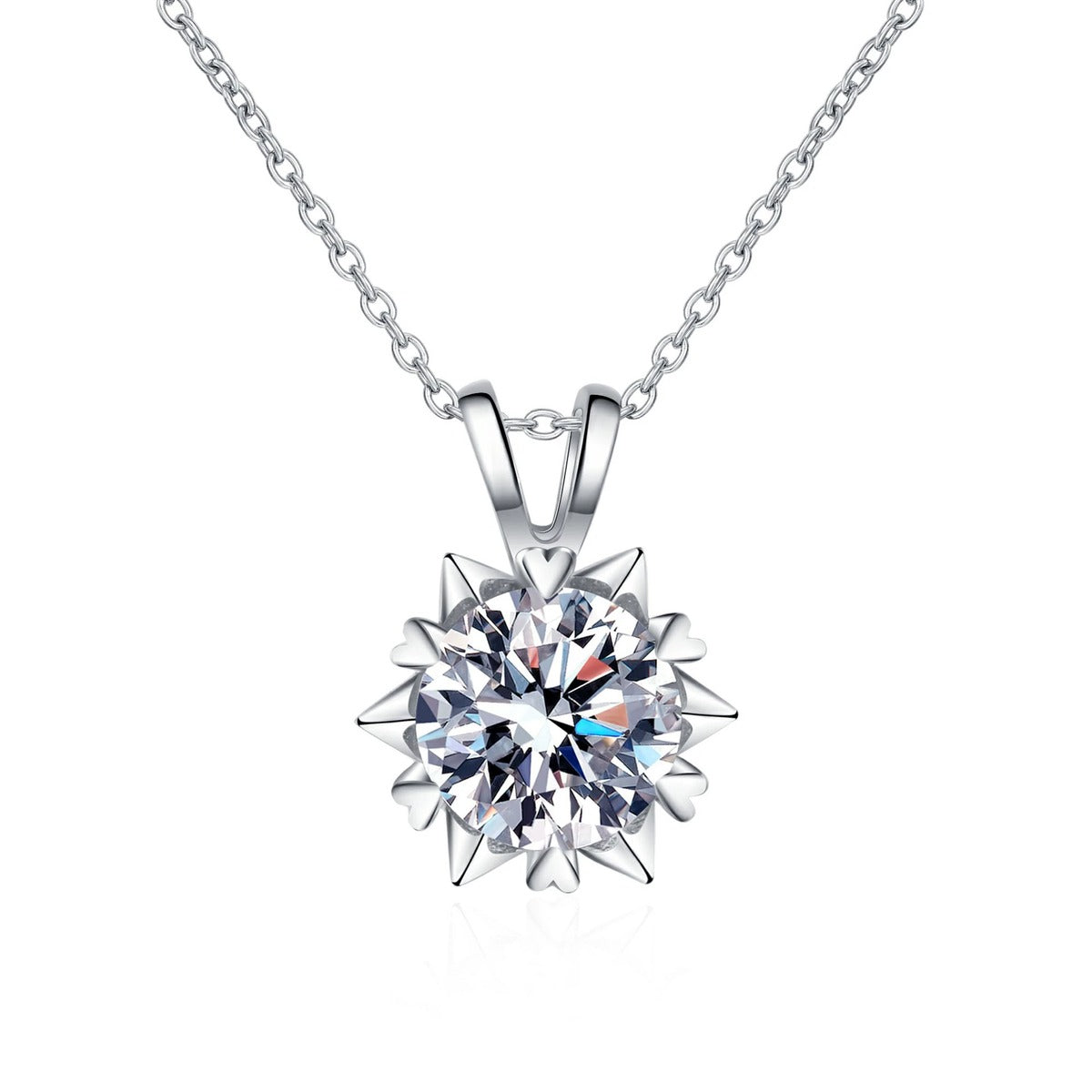 Six-Point Star Moissanite Pendant Necklace in Rhodium-Plated S925 sterling silver on white background showing pendant shape and round moissanite