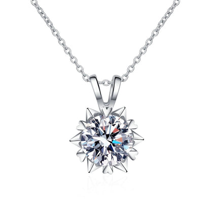 Six-Point Star Moissanite Pendant Necklace in Rhodium-Plated S925 sterling silver on white background showing pendant shape and round moissanite