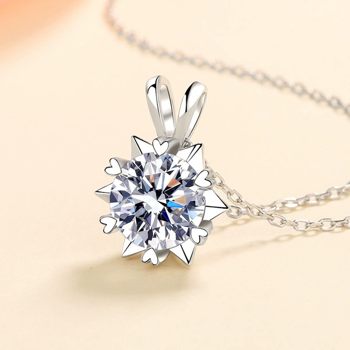 Six-Point Star Moissanite Pendant Necklace in Rhodium-Plated S925 sterling silver product scene view showing pendant detail