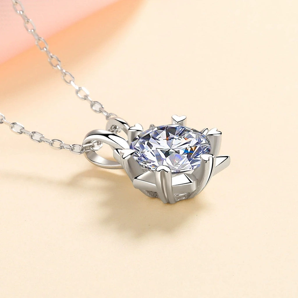 Six-Point Star Moissanite Pendant Necklace in Rhodium-Plated S925 sterling silver product scene view showing chain and setting detail