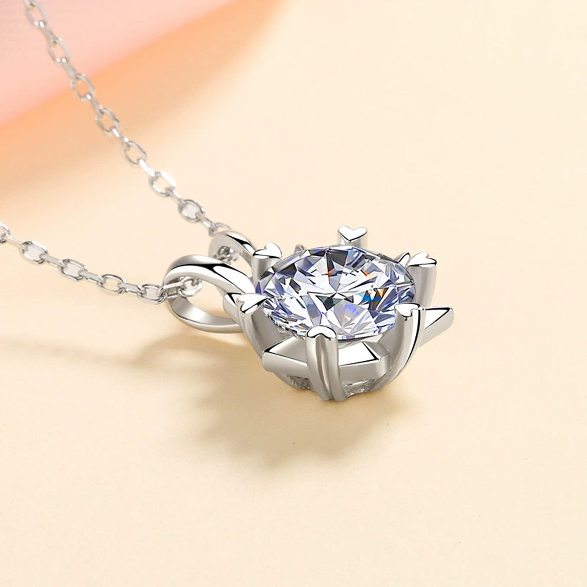 Six-Point Star Moissanite Pendant Necklace in Rhodium-Plated S925 sterling silver product scene view showing chain and setting detail