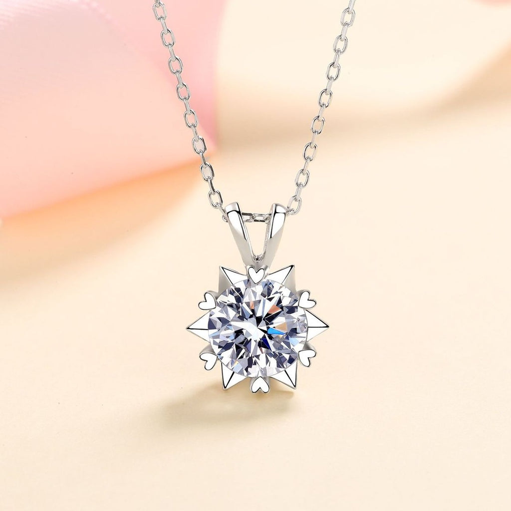 Six-Point Star Moissanite Pendant Necklace in Rhodium-Plated S925 sterling silver product scene view showing angled sparkle